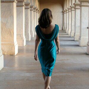 Stunning Emerald Satin Vintage Dress